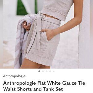 Anthropologie Flat White Gauze Tie Waist Shorts and Tank Set